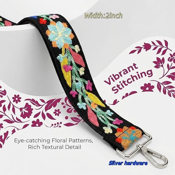 Crochet Flower Bag Strap Adjustable Wide Crossbody Shoulder Replacement Strap