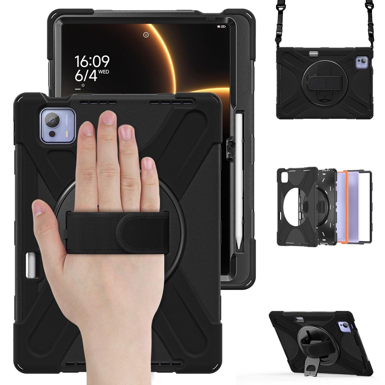 For Xiaomi Pad 7 Ultra 360 Degree Hybrid Silicone Case Holder and Shoulder Strap