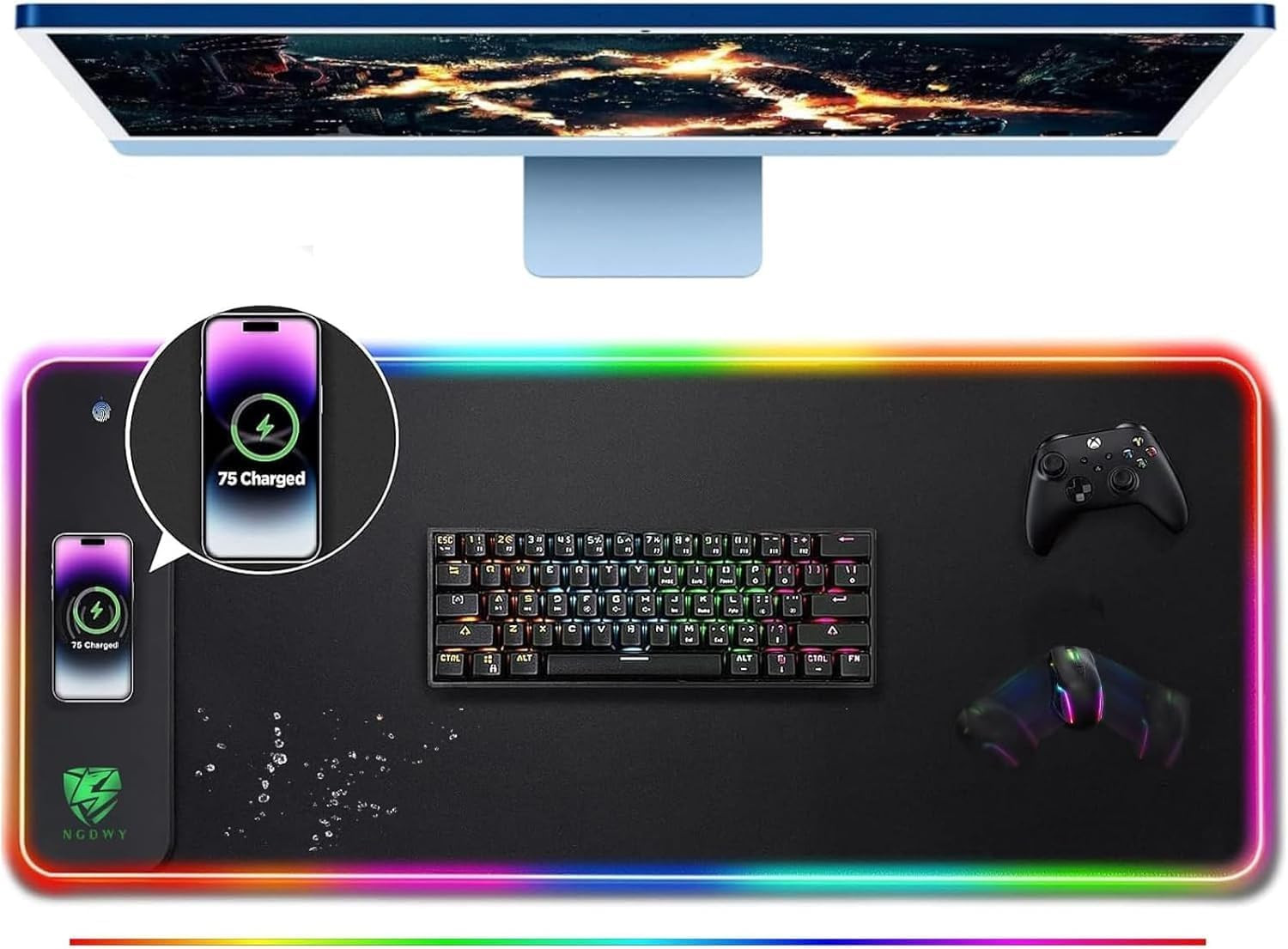 Wireless Charging RGB Gaming Mouse Pad 15W -800X300X4Mm-Fast Charging, Ultra-Smo
