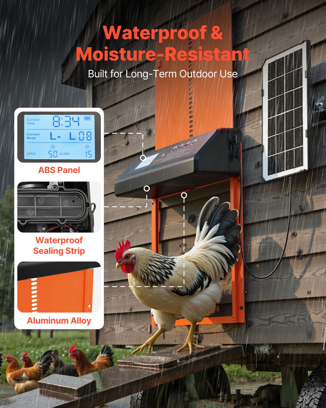 VEVOR DC & Battery Powered Automatic Chicken Coop Door Opener Light Sensor Timer