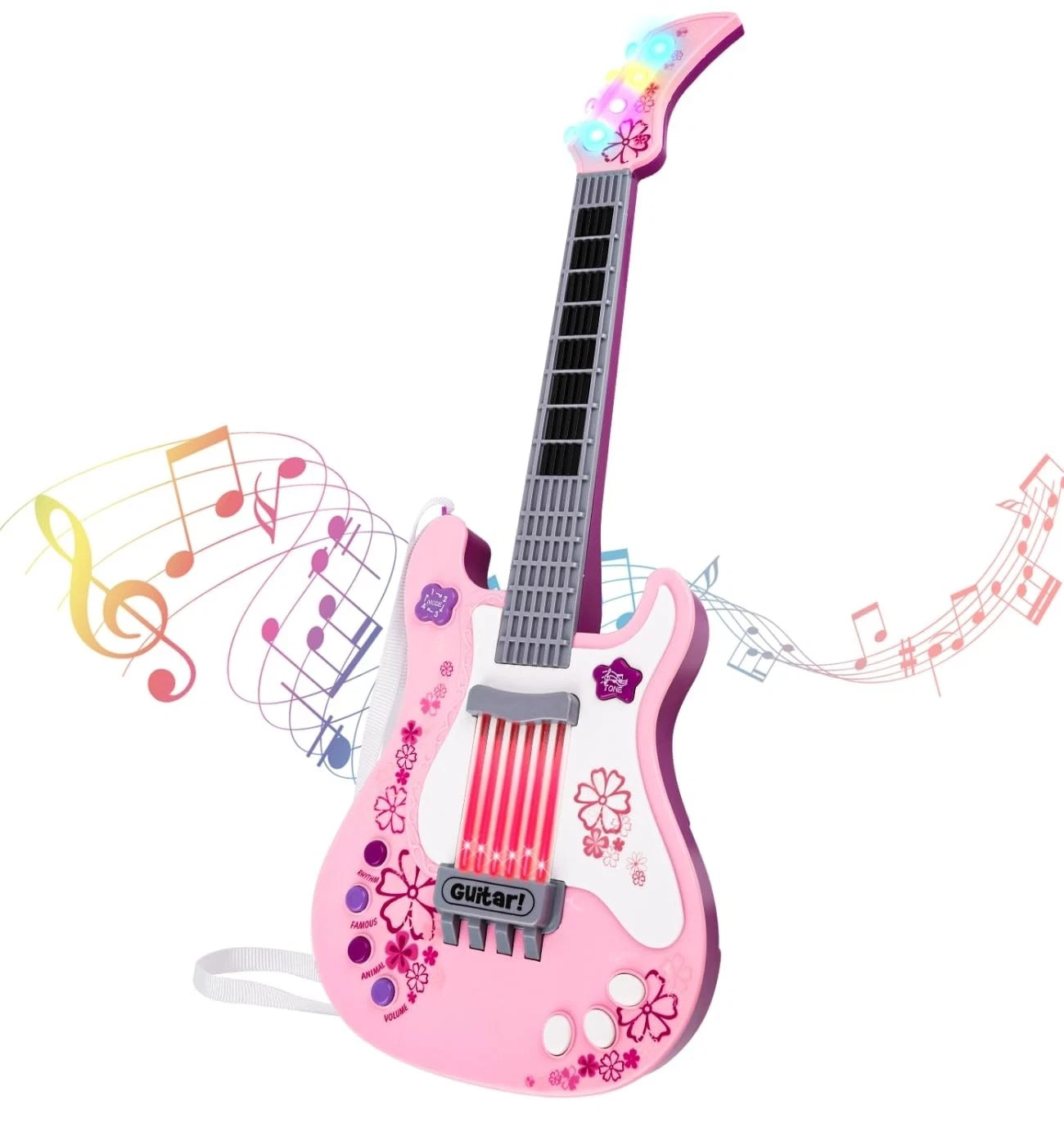 Kids Guitar for Girl Music Toy Electric Pink Guitars with Strap for Kid Toddl...