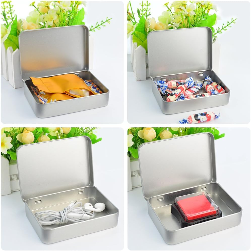 12pcs Metal Rectangular Empty Hinged Tins Box Containers 4.5x3.3x0.9 in, Mini Po