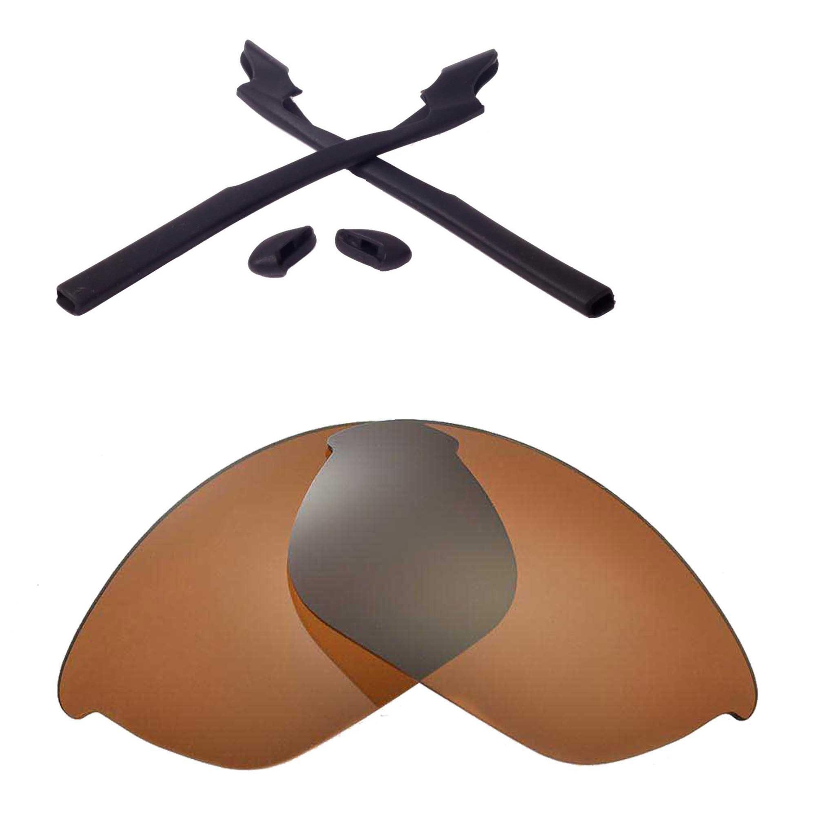 Walleva Brown Polarized Lenses and Black Rubber Kit for Oakley Half Jacket 2.0