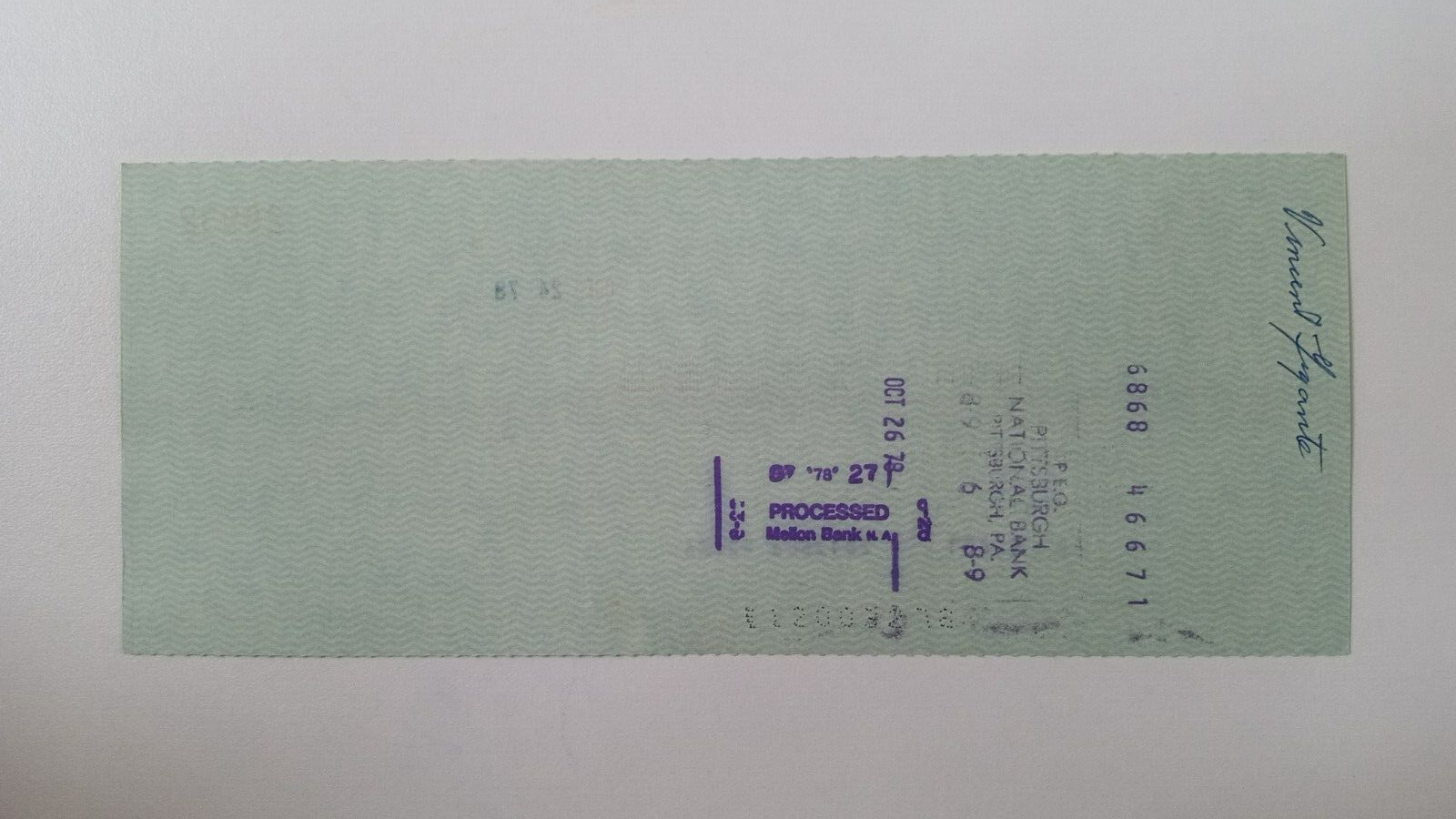Vincent Grgante: 1978 Pittsburgh Pirates Expense Check