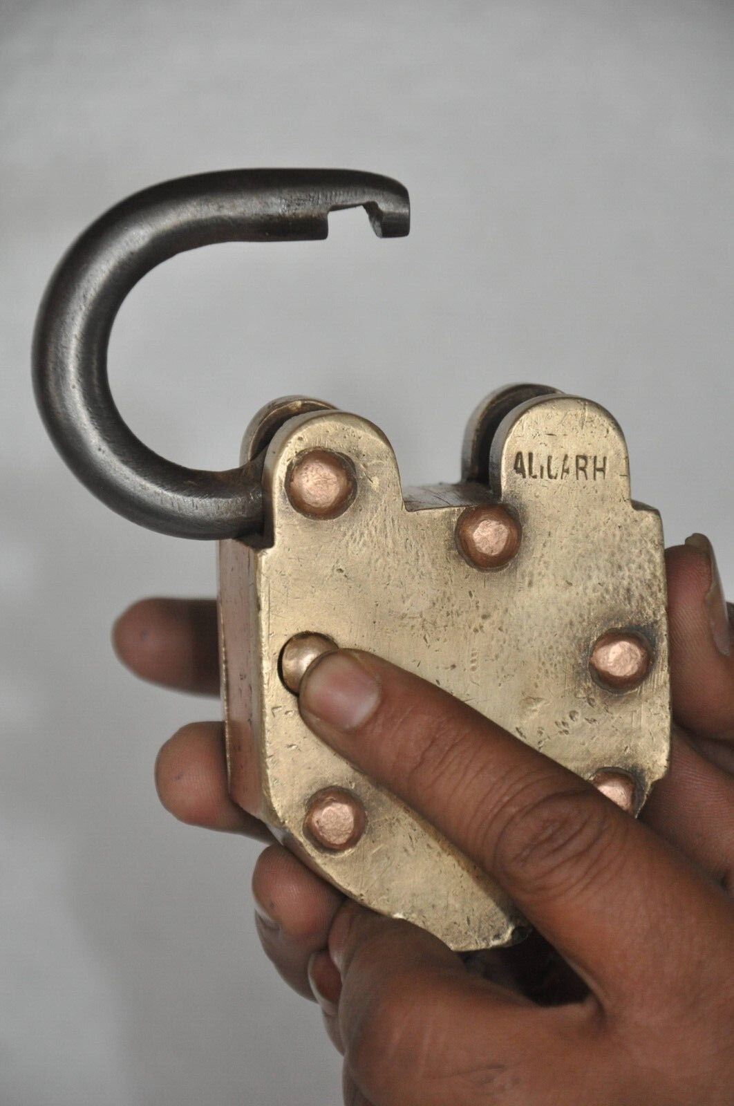 Vintage Brass & Copper Handcrafted Solid Heavy Push Button Tricky Padlock