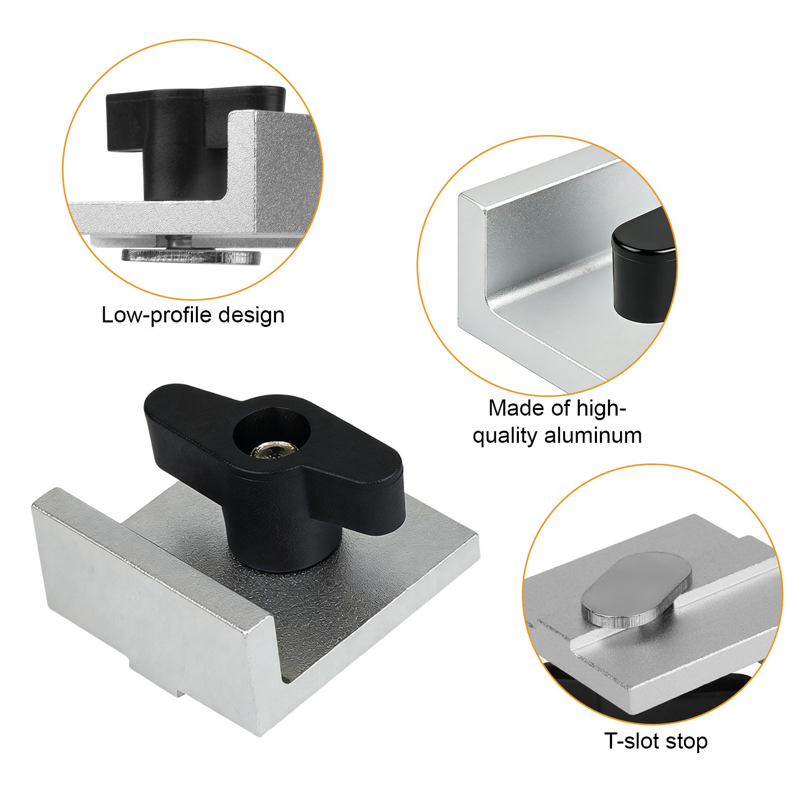 4PCS T-Track Stop Block Set w/ Bolts & Knobs Woodworking Fence Positioning Tool