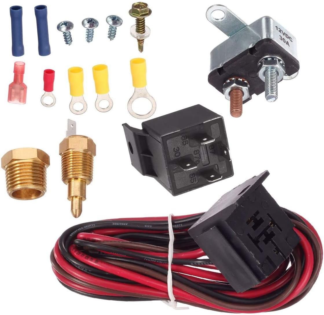 175-185 Degree Electric Fan Relay Kit Cooling Fan Thermostat Switch Temp Sensor