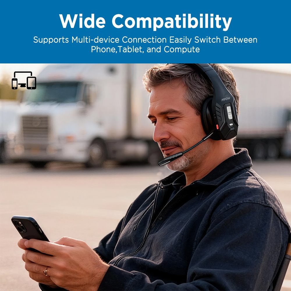 Mpow DH10 Bluetooth Wireless Headphone Noise Canceling Over Head Trucker Headset