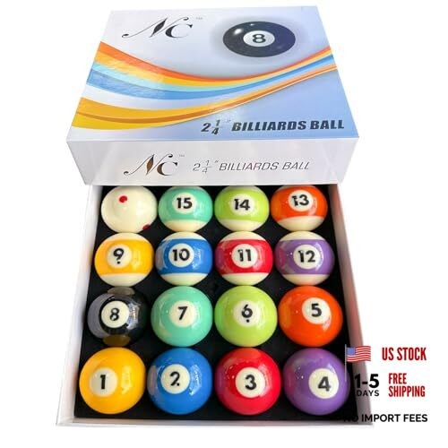 Billiard Balls Set, Deluxe 2-1/4" Regulation Size Billiard Pool Balls for