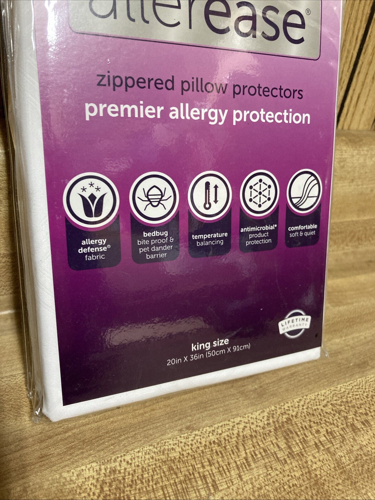2 Pack King AllerEase Pillow Zippered Protectors Allergy Protection New
