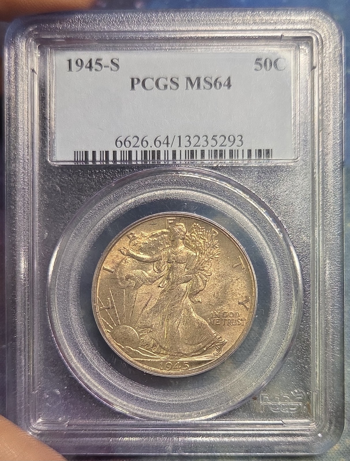1945-S 50C Walking Liberty Half Dollar With Toning