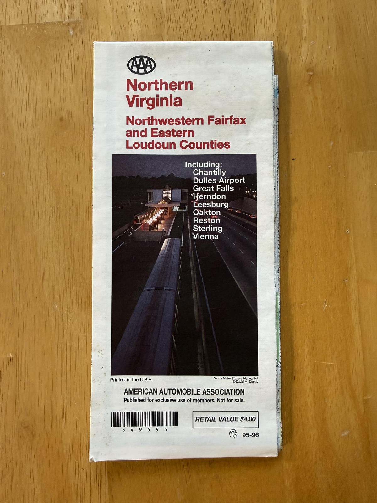 Vintage 1995-96 AAA Northern Virginia Road Map Travel Guide Folded Brochure USA