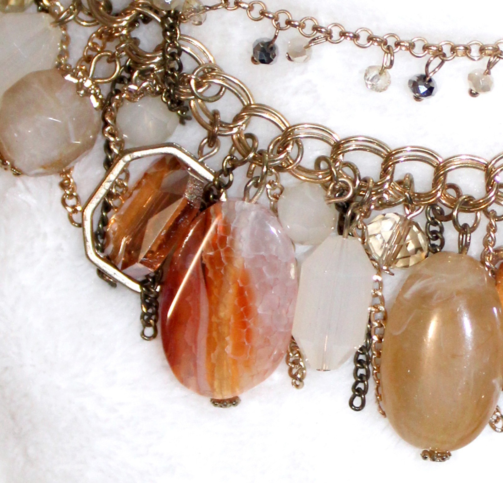 Jasper Stone Cluster Necklace Agate Quartz Rhinestones