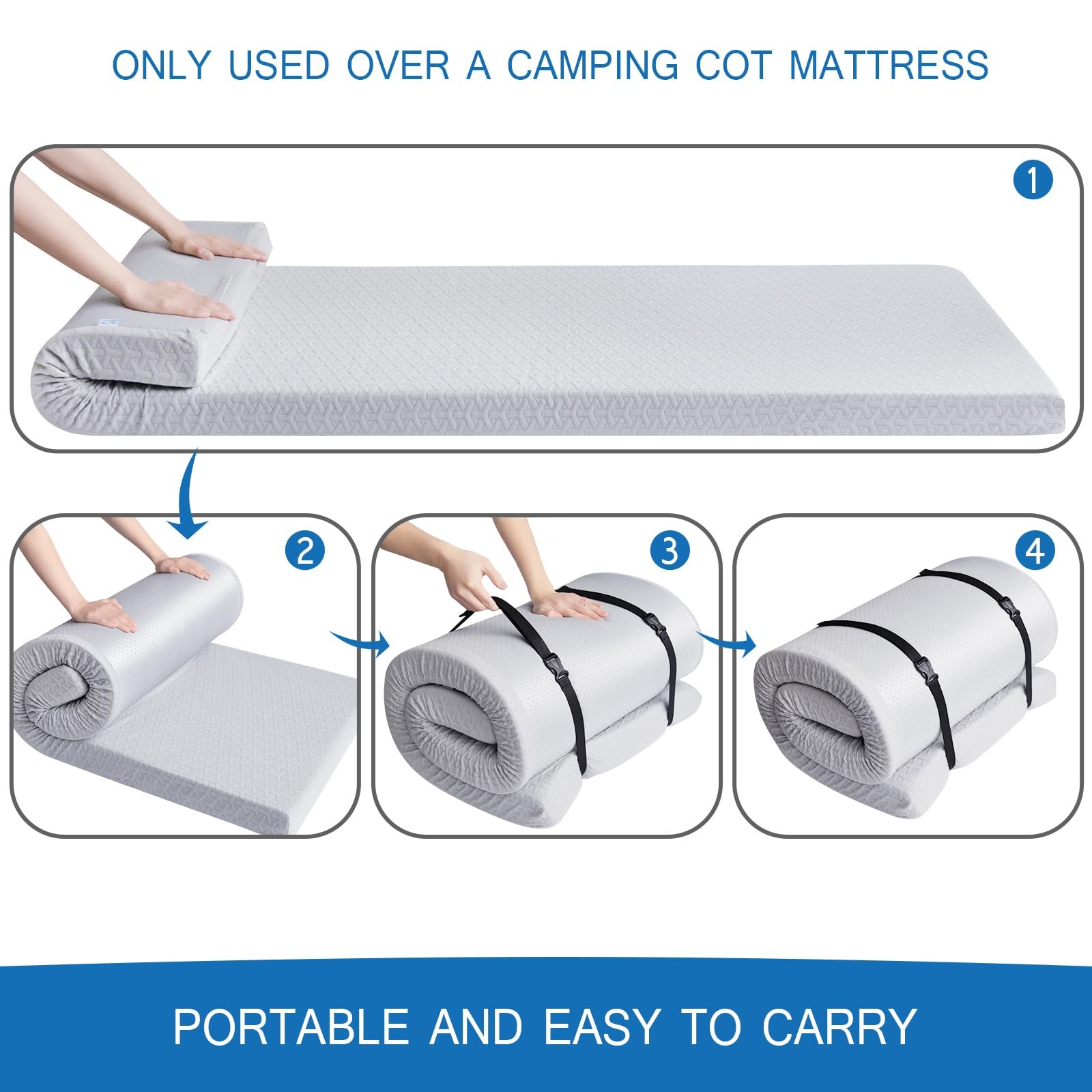 Memory Foam Camping Pad 3 Inch Thick, Soft Sleeping Pad, Pad Only