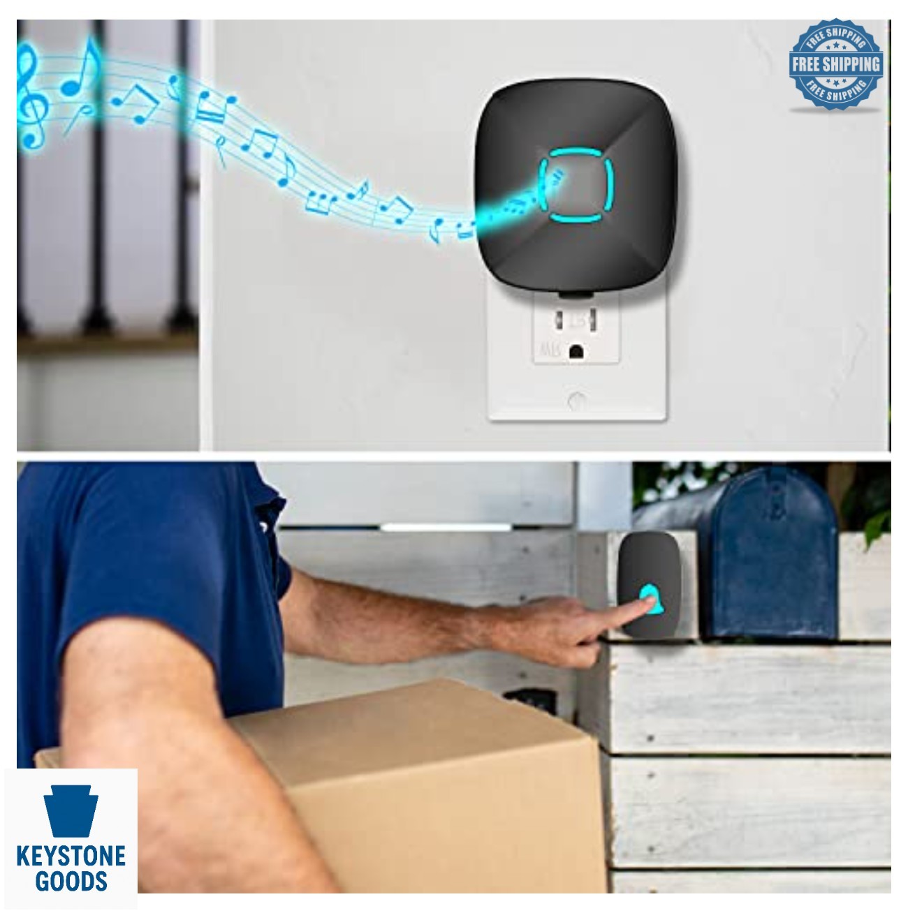 Wireless Doorbell Waterproof 1000ft Range 36 Chimes LED Flash Adjustable Volume
