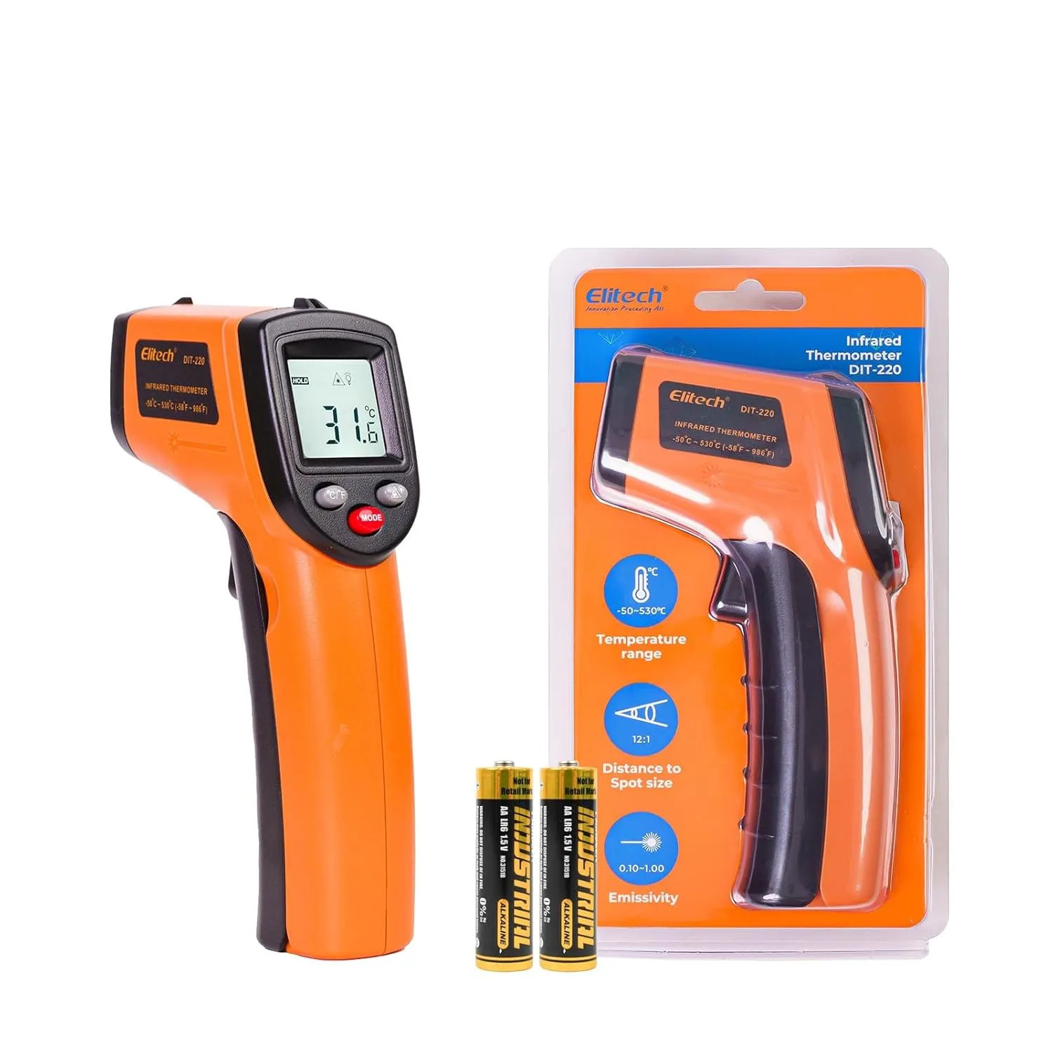 Non-Contact Digital Infrared Thermometer Gun Adjustable Emissivity -50 to 530 C