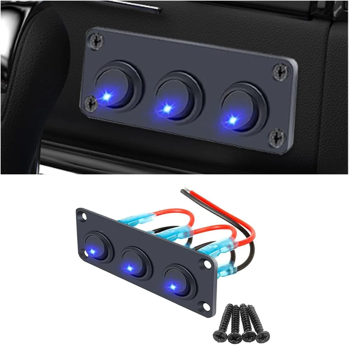 3 Gang Rocker Toggle Switch Panel, DC 12V 20A Waterproof USB Charger Rocker Swit