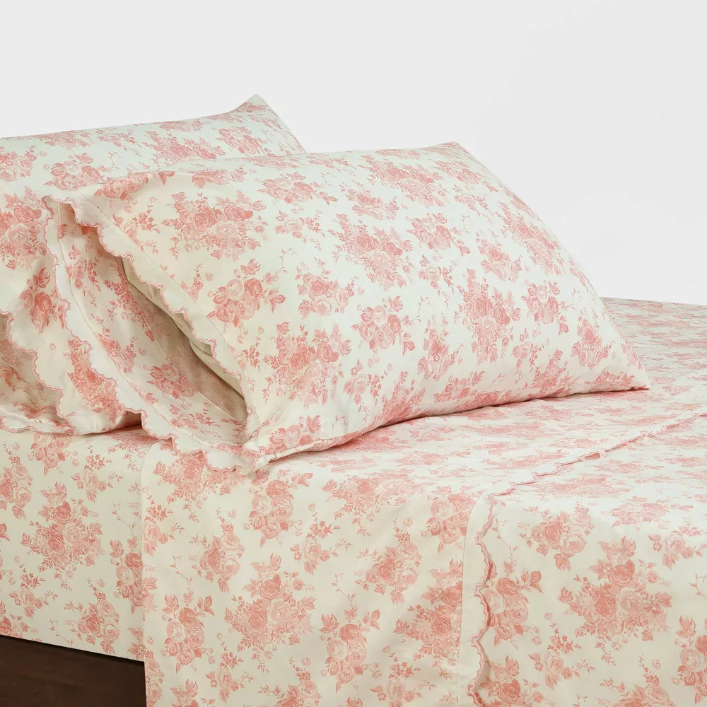 Full Microfiber Sheet Set Pink Floral