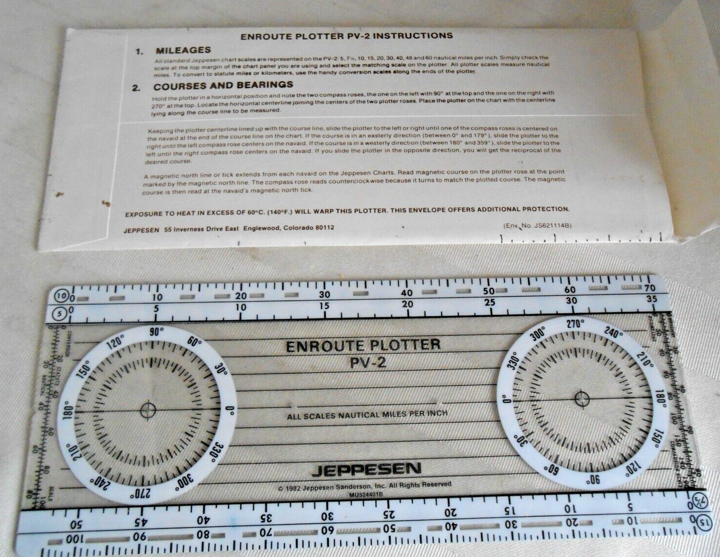 Jeppesen Enroute Plotter PV-2 Scale with Instructions Envelope Englewood CO