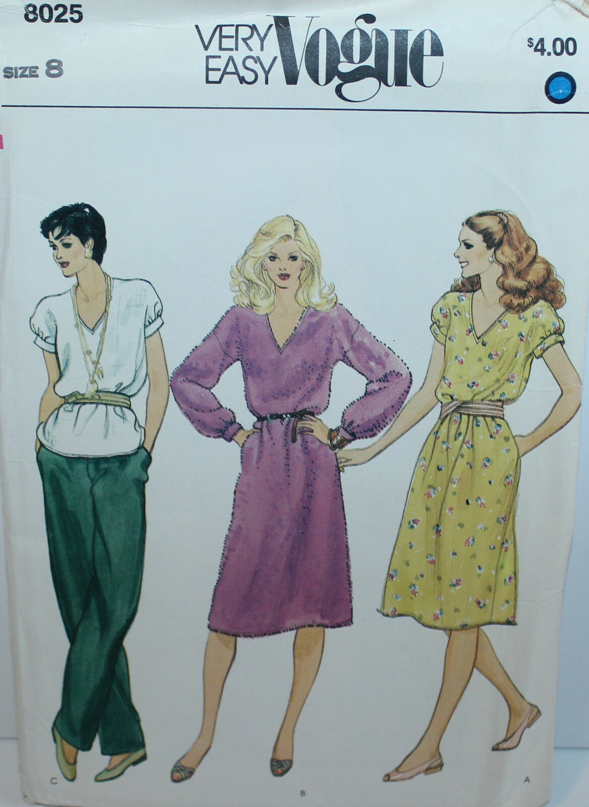 Vogue Sewing Pattern 8025 Misses Dress Top Size 8 Vintage