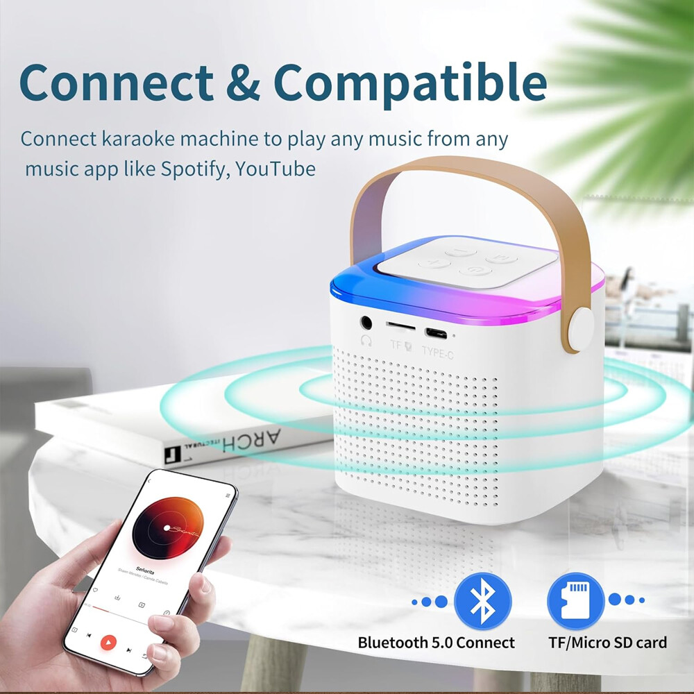 Mini Kids Karaoke Machine Portable Bluetooth Speaker with 2 Wireless Microphone