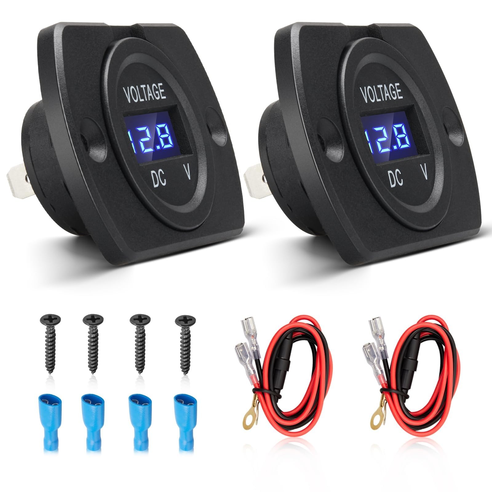 Anina 2Packs Car Voltage Meter Monitor 12V/24V Voltmeter Gauge with LED black