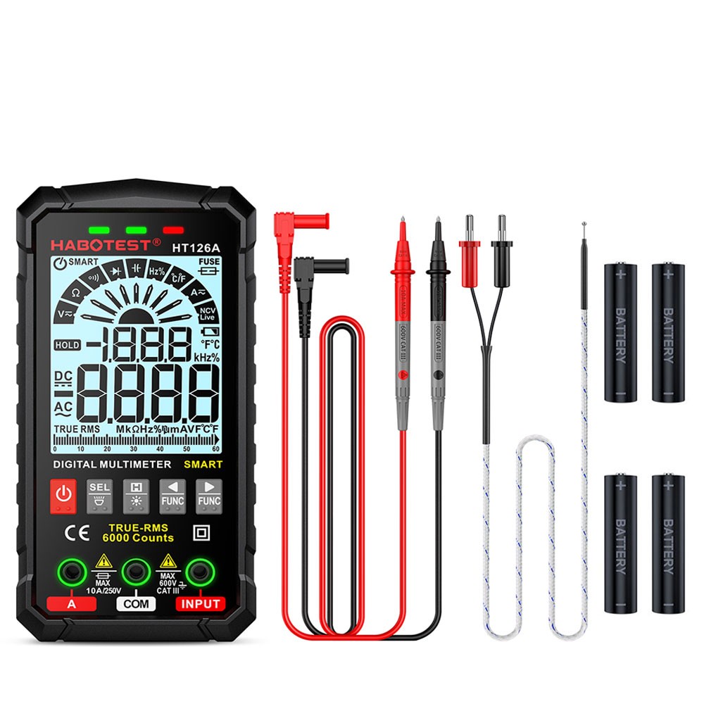 HABOTEST HT126A Handheld Digital Multimeter Volt Am Ohm with Battery True RMS