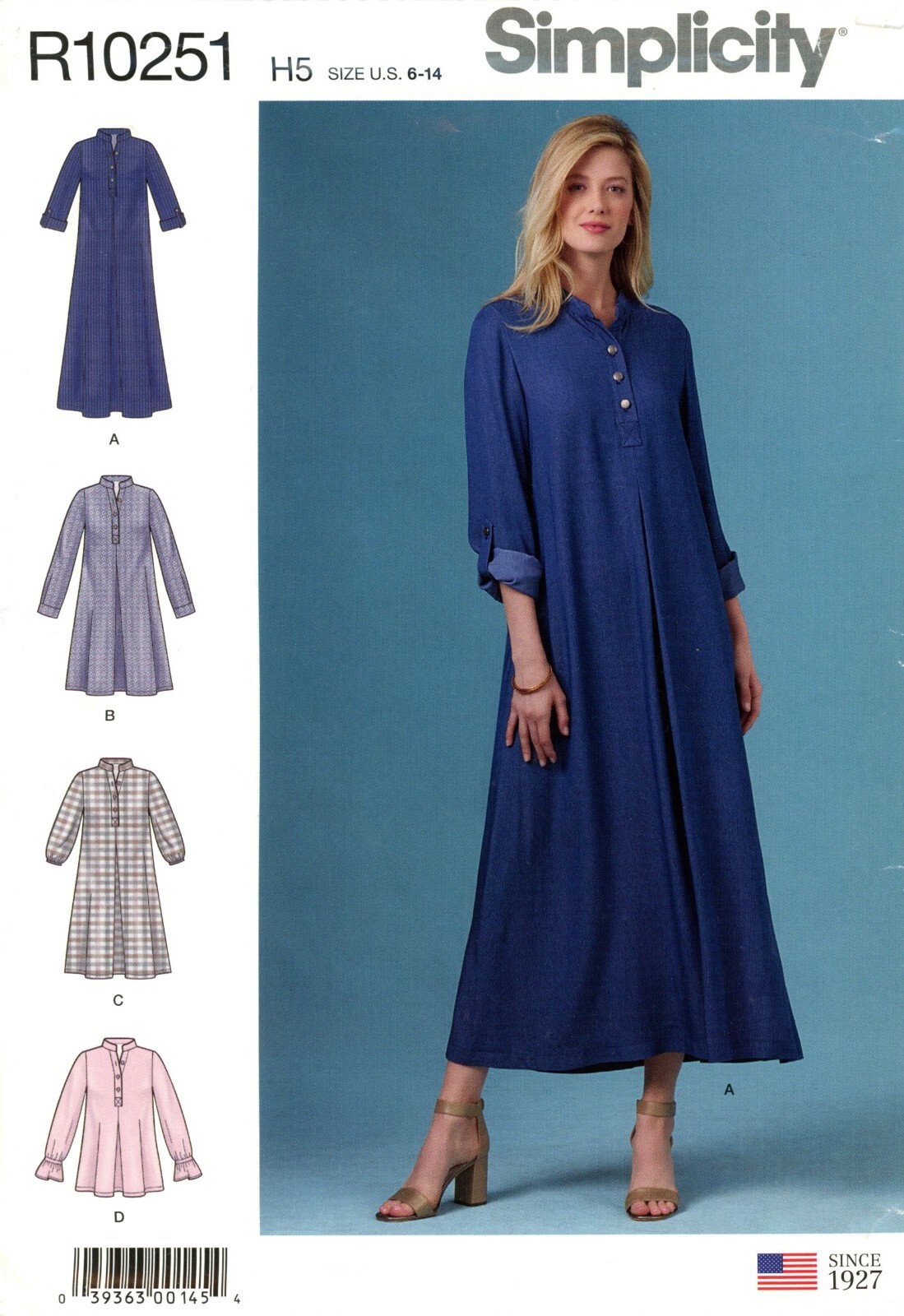 Simplicity R10251 Caftan-Style Dress w Stand Collar or Tunic Sz 6-14 UC S8983
