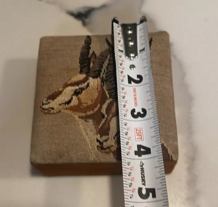 Vintage Tapestry Satin Antelope Trinket Box 4" Wide 2" Tall Hand Made