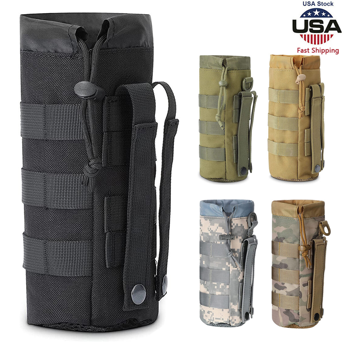 Tactical Drawstring Mesh Molle Water Bottle Pouches Outdoor Travel Sports Bags
