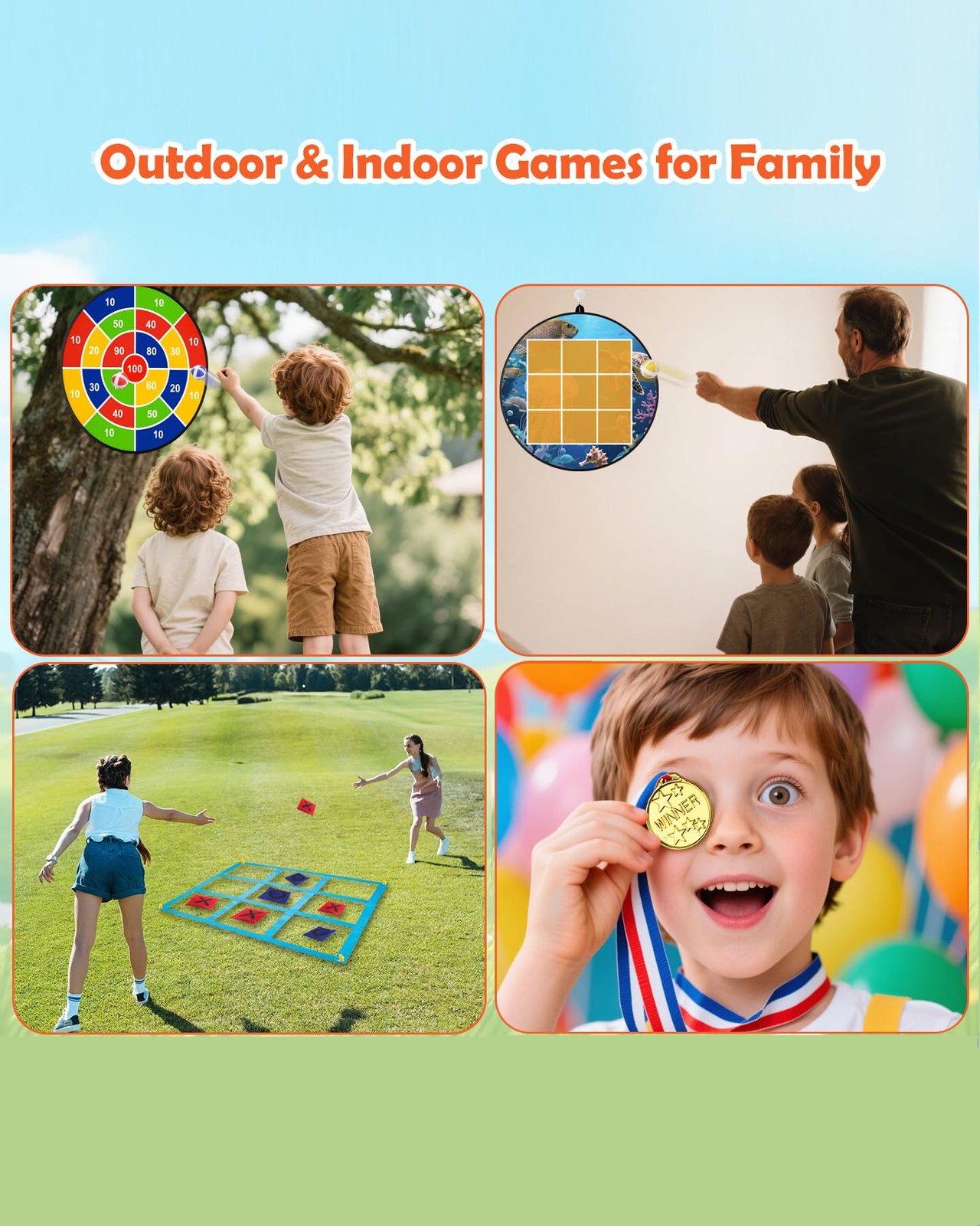 Giant Tic Tac Toe Outdoor Games, Bean Bag Toss Games, 26" Dart Board Game Dou...