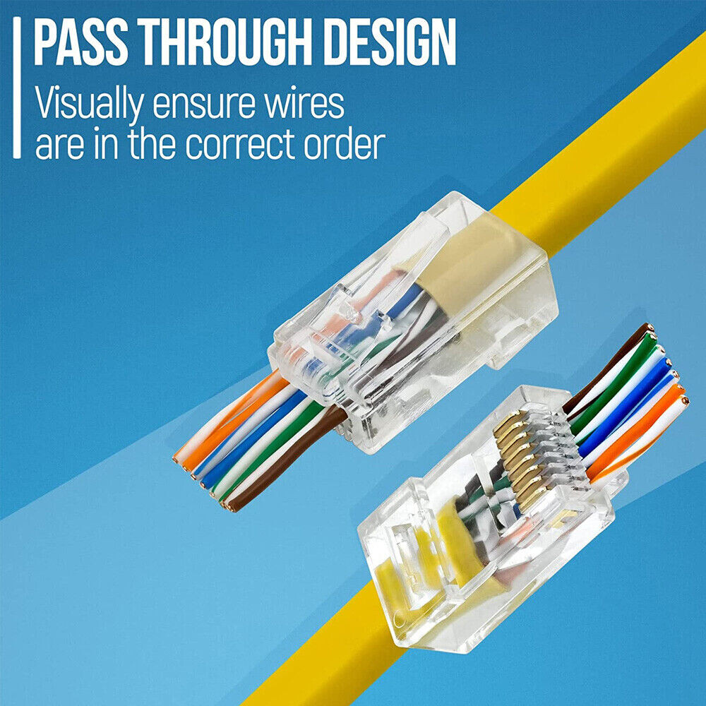 1000PCS CAT6 RJ45 Pass Through Network Cable Modular Plug Connector Open End