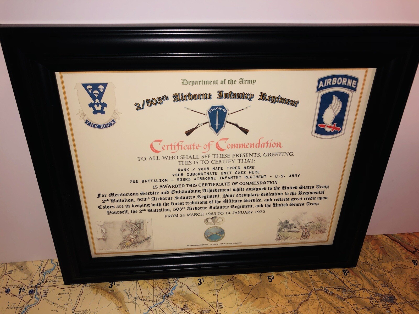 2/503RD AIRBORNE INFANTRY REGT / COMMEMORATIVE - CERTIFICATE OF COMMENDATION