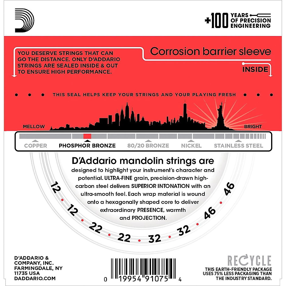 D'Addario EJ80 Octave Mandolin Strings, Medium, 12-46 Phosphor Bronze
