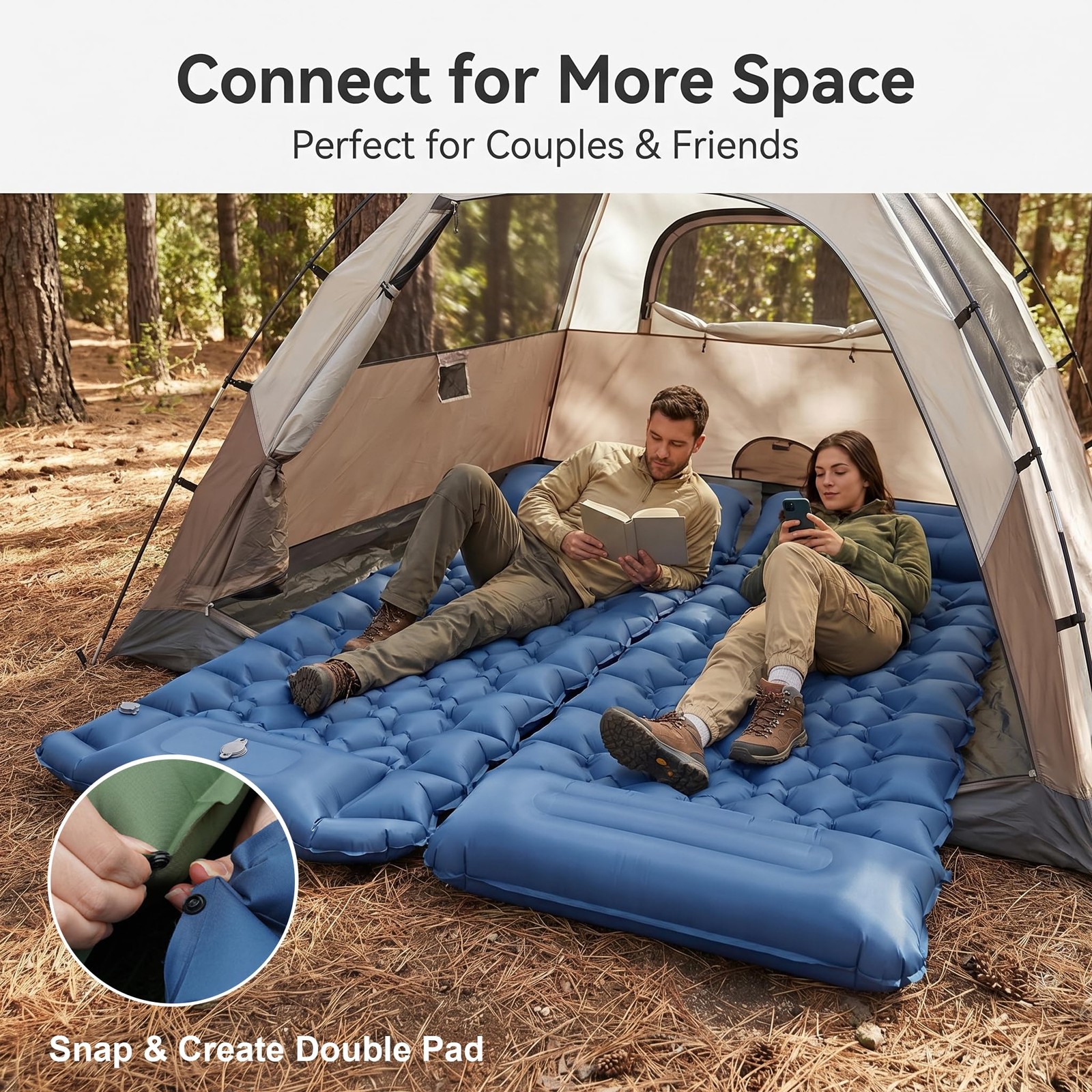 Sleeping Pad R-Value 3.0, 4” Thick Backpacking Sleeping Pad with Built-in Foo...