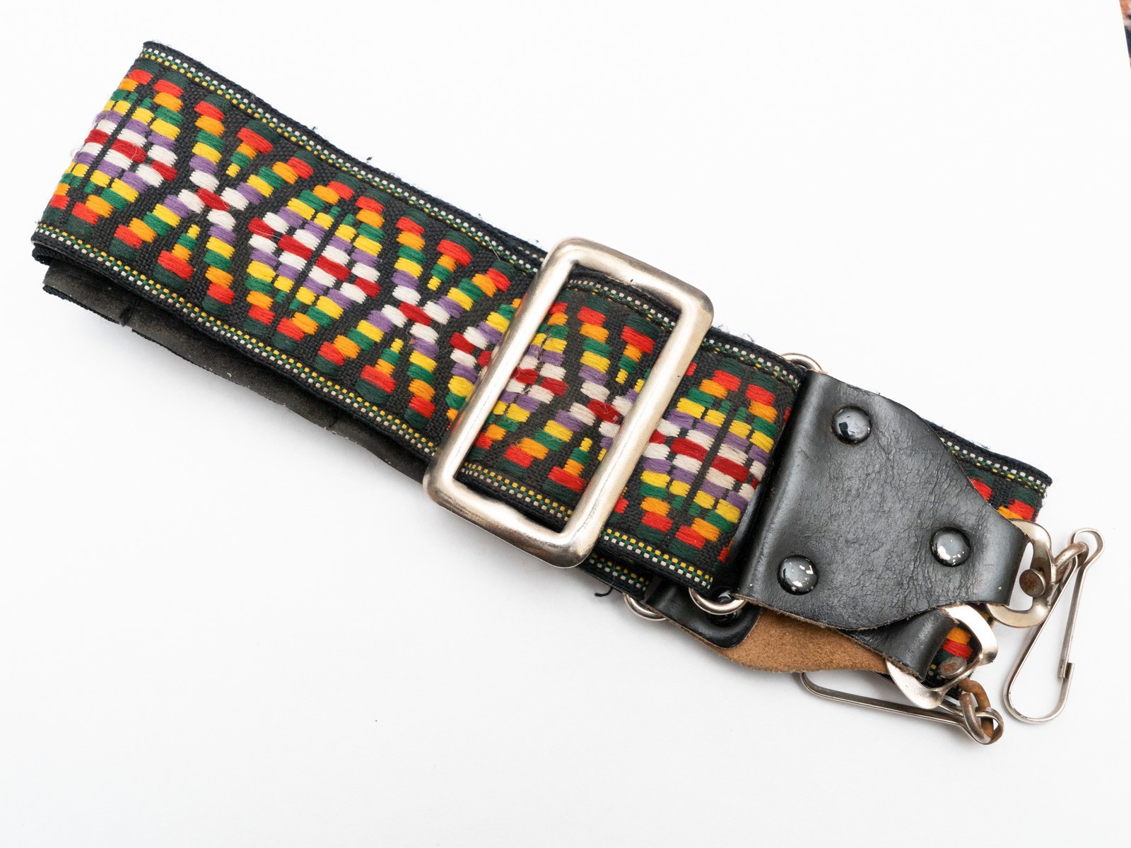 Vintage Geometric Tapestry Camera strap 36" jacquard, green/purple/red/yellow