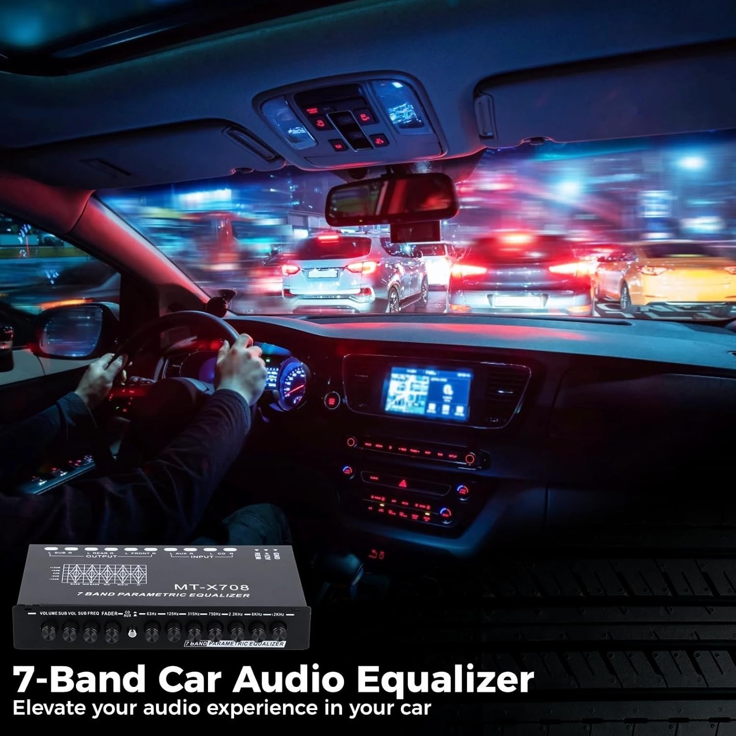 Adjustable 7-Band Car Audio Equalizer with 6-Channel Output & Subwoofer Control
