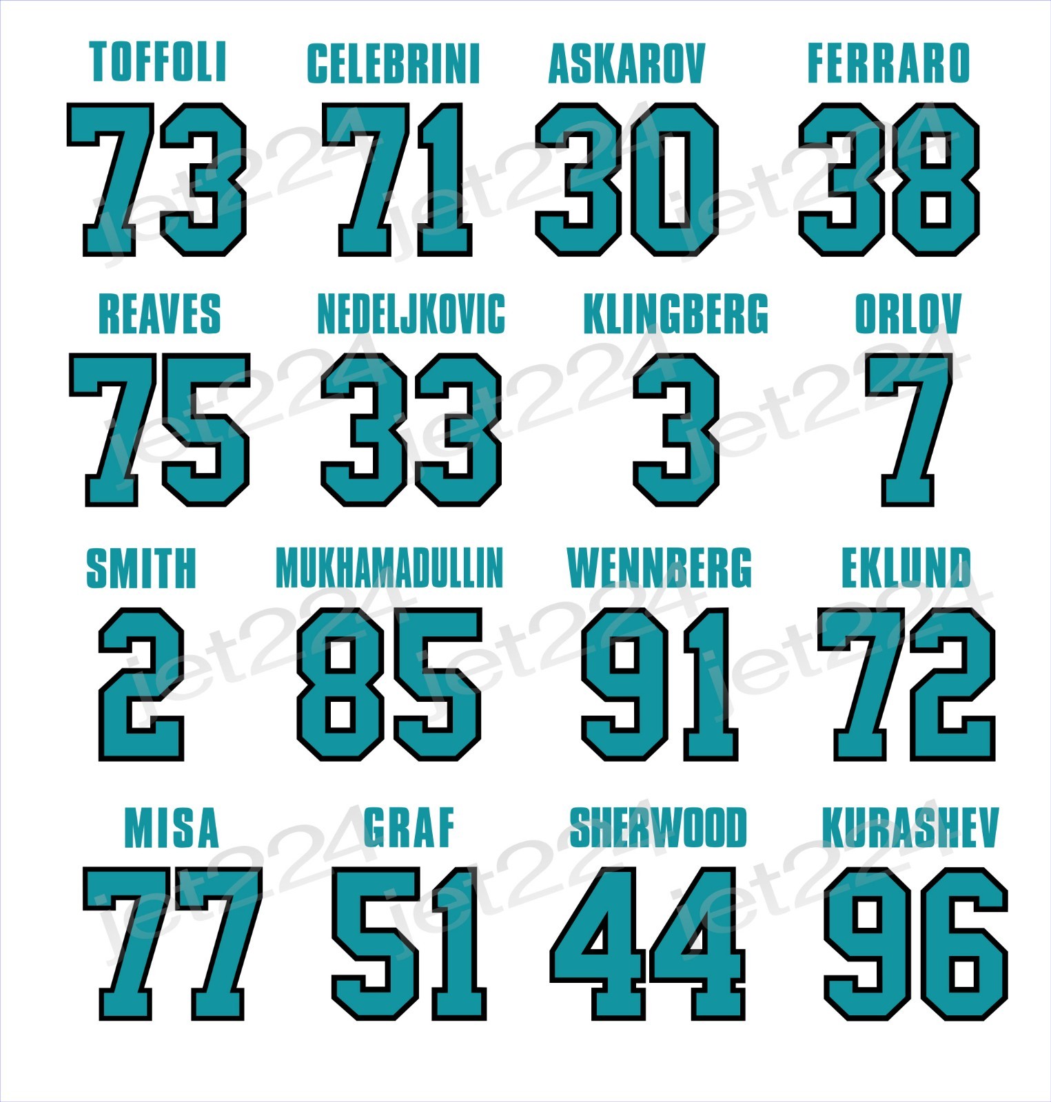 San Jose Sharks DECAL STICKER  2025-26 Toffoli Celebrini Smith Askarov Eklund +