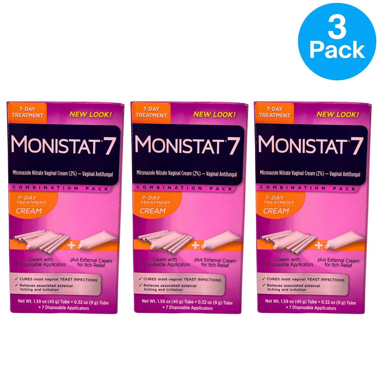 Monistat 7 Vaginal Antifungal Cream 1.59 OZ 3 Pack New Exp 09/2026
