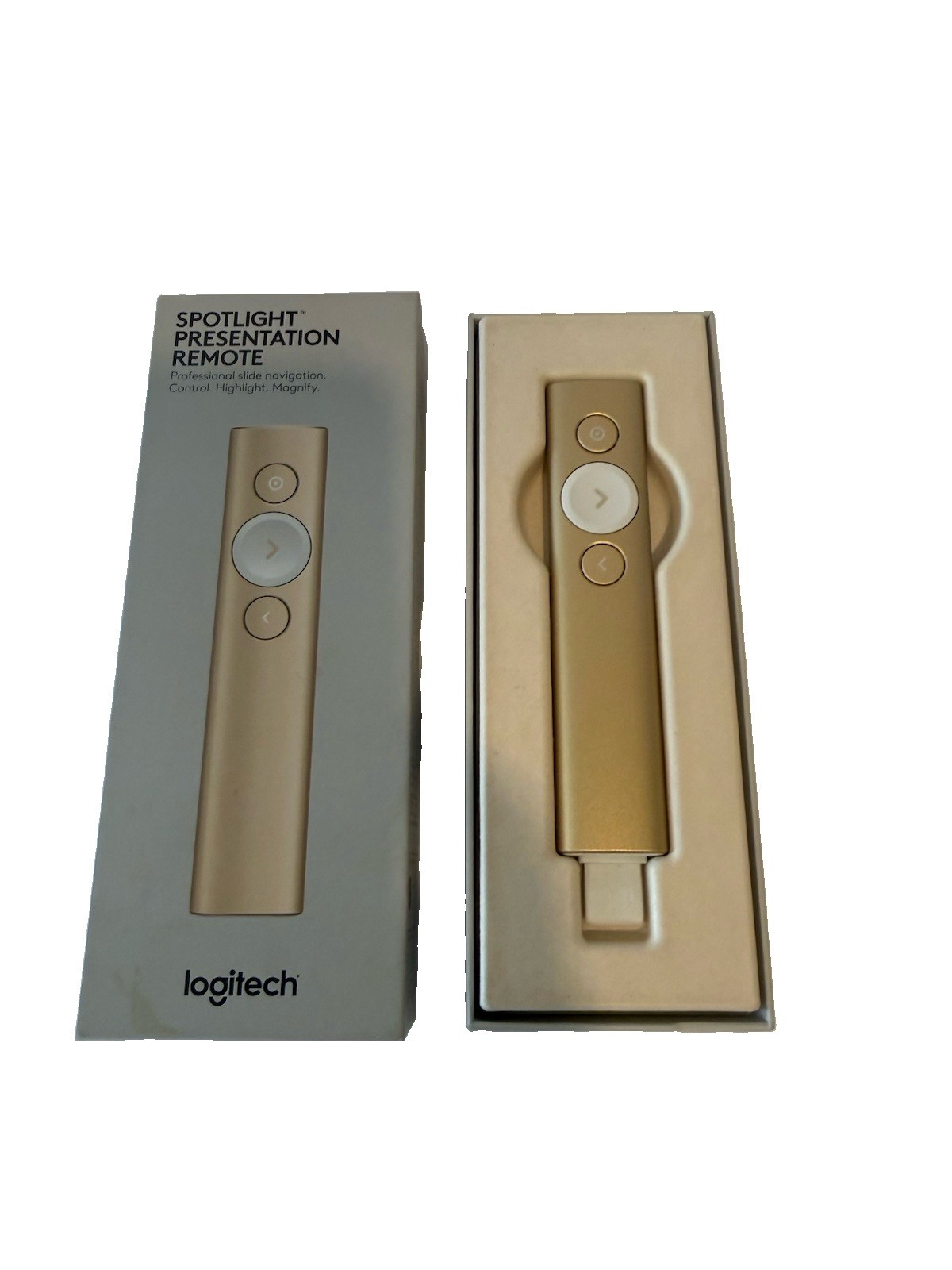 Logitech Spotlight Presentation Remote Gold Wireless Bluetooth Mac PC 910-004860