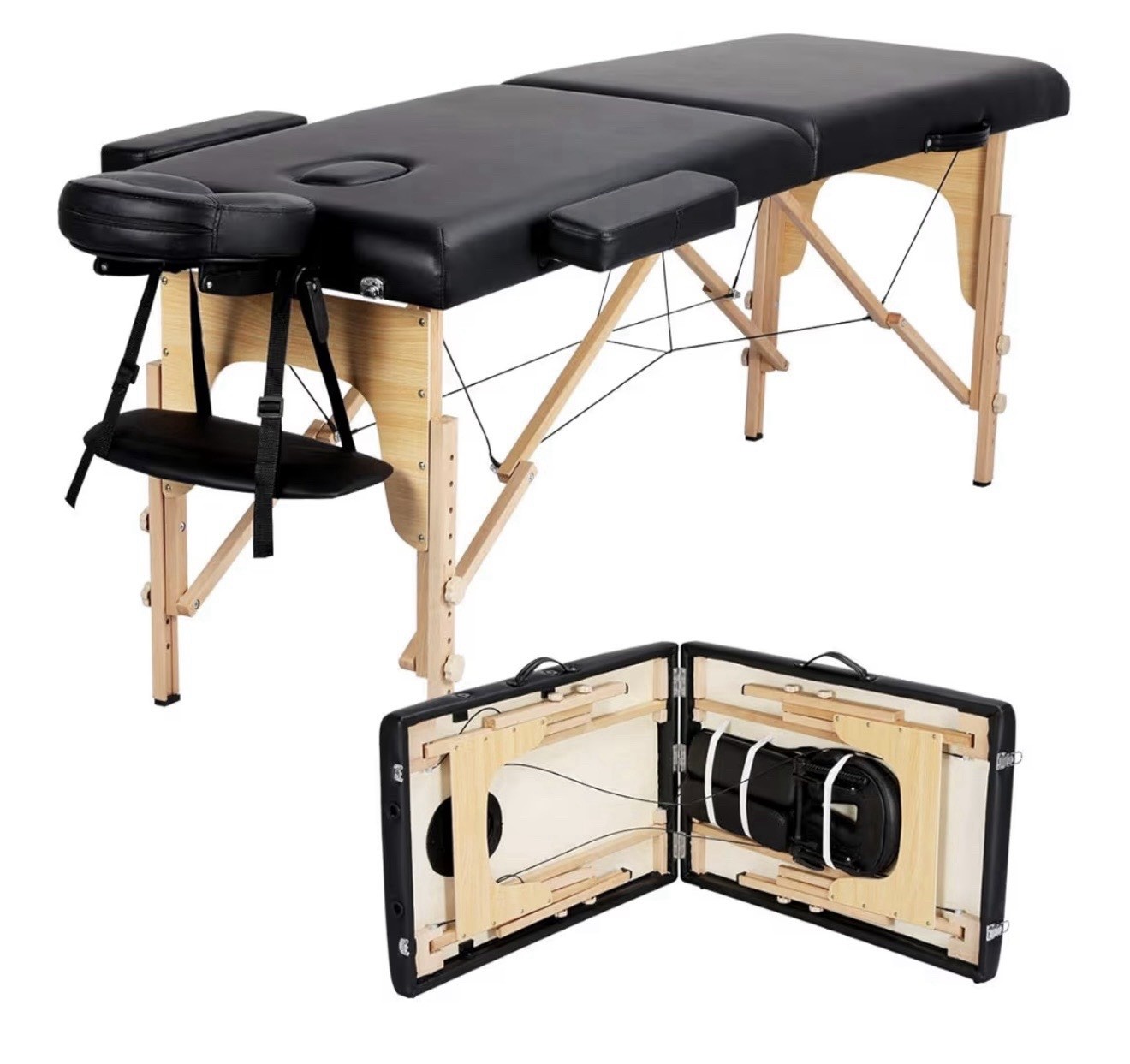Massage Table Portable Spa Bed Foldable Adjustable 2 Fold Bag 24” Black