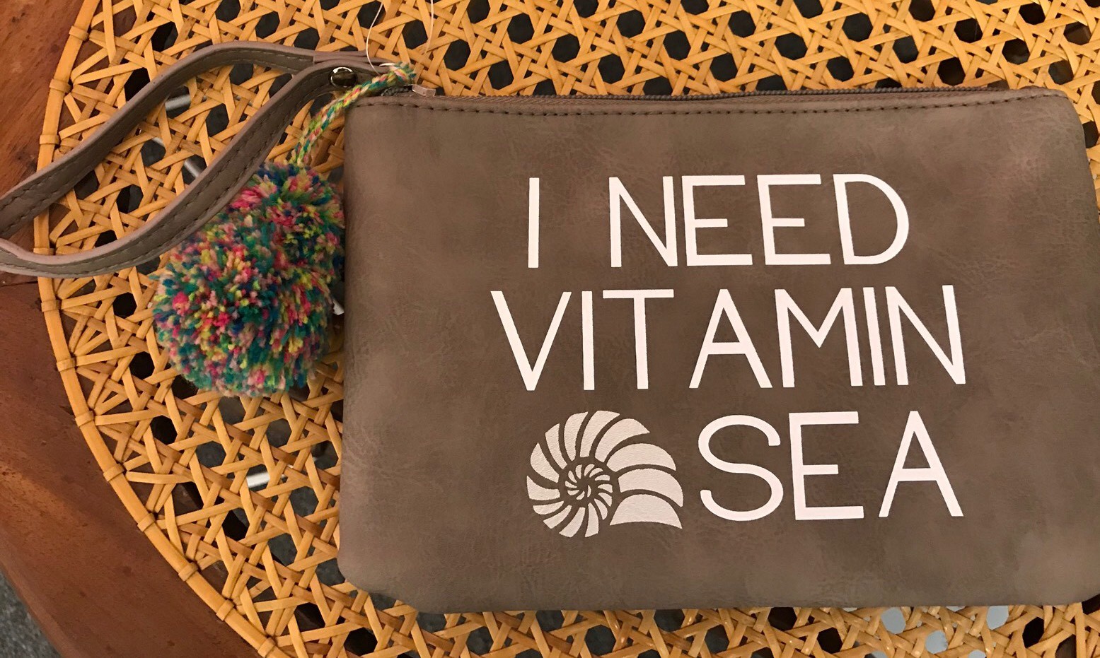 Wristlet I NEED VITAMIN SEA NWT Pom Poms Zipper Beach GREAT GIFT