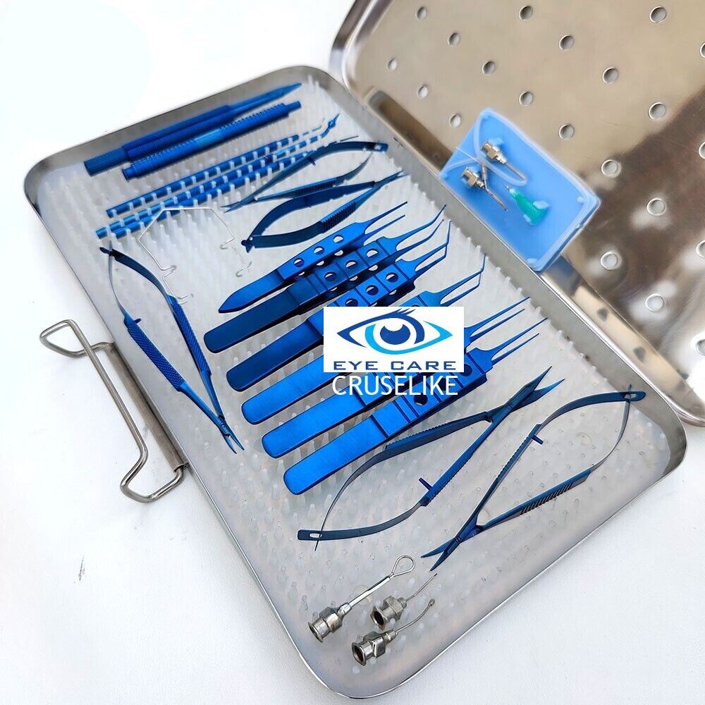 Micro Eye Cataract Surgery Set Ophthalmic Titanium Blue Surgical Suture Kit 21pc