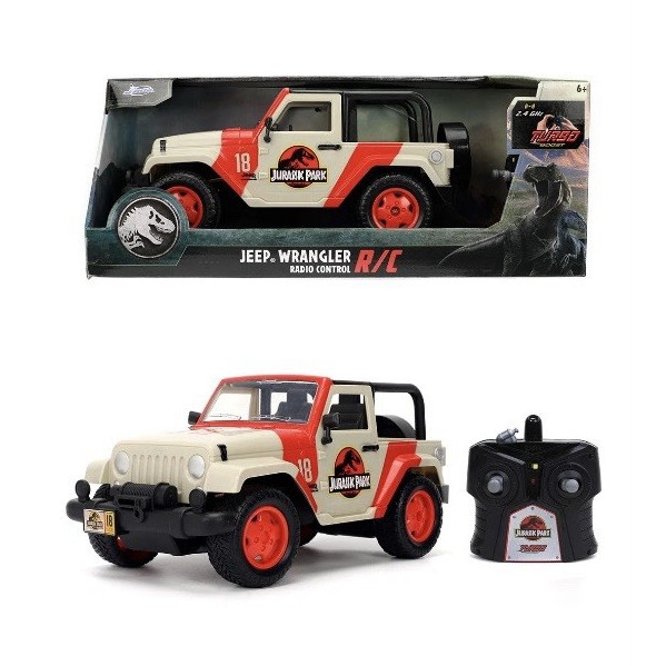 Jeep Wrangler Jurassic Park Remote Control Car Toy 10.75in Beige Red Black