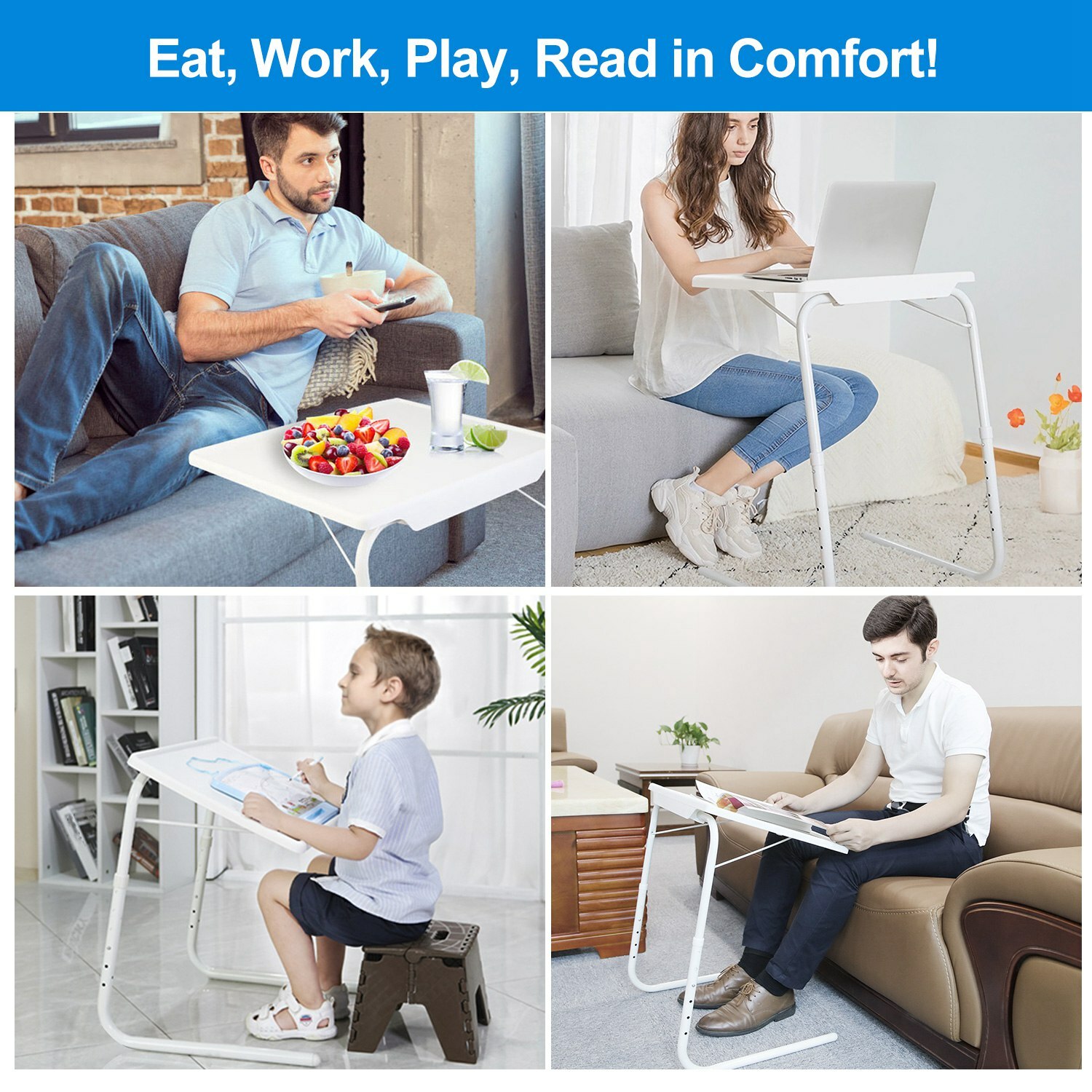 Adjustable Portable Folding Table Desk Smart TV Tray Laptop PC Dinner Bed Mate