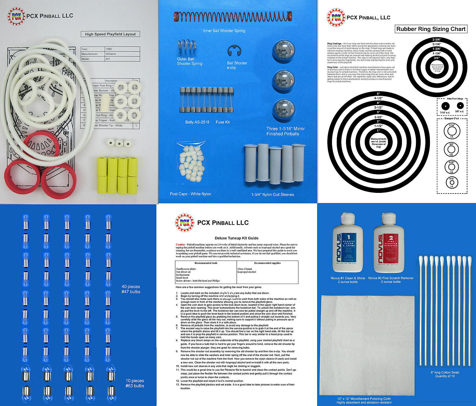 1986 Williams High Speed Pinball Deluxe Tune-up Kit - Includes Rubber Ring Kit!