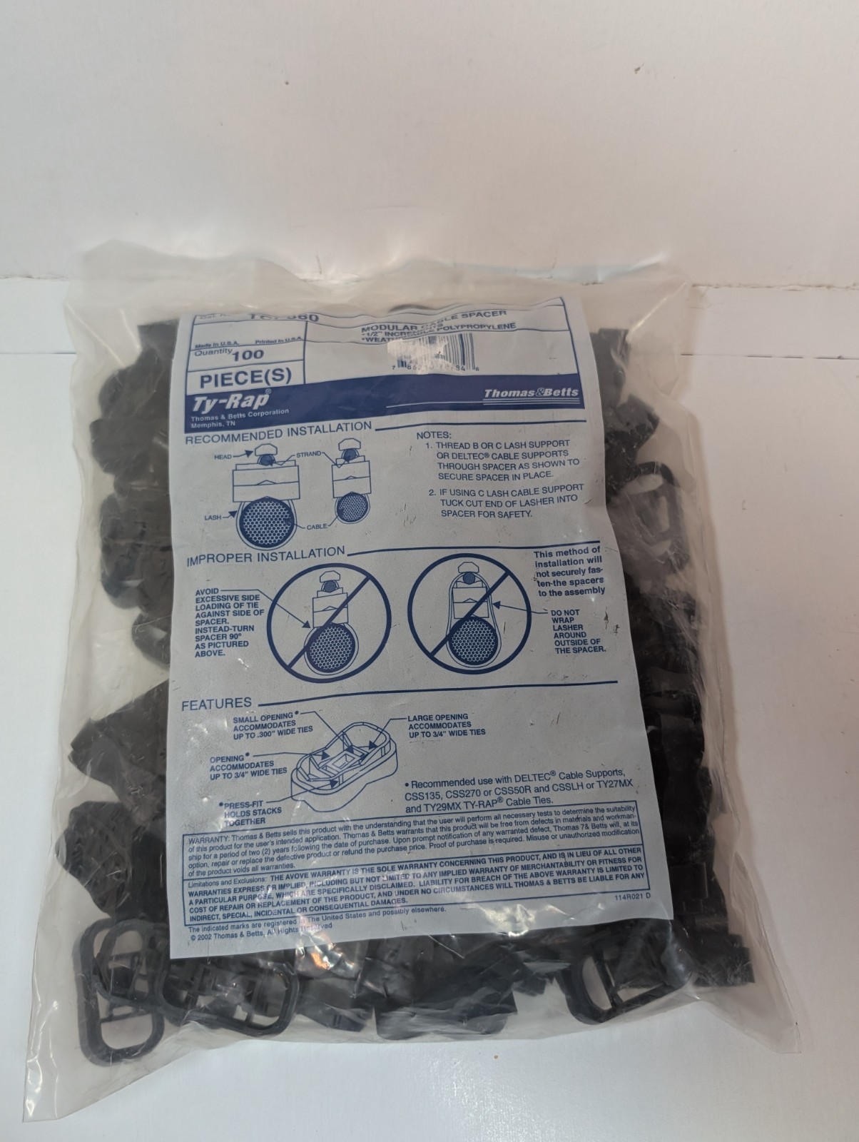 Thomas & Betts TCP360 Modular Cable Spacer Weatherable Polypropylene Qty 100