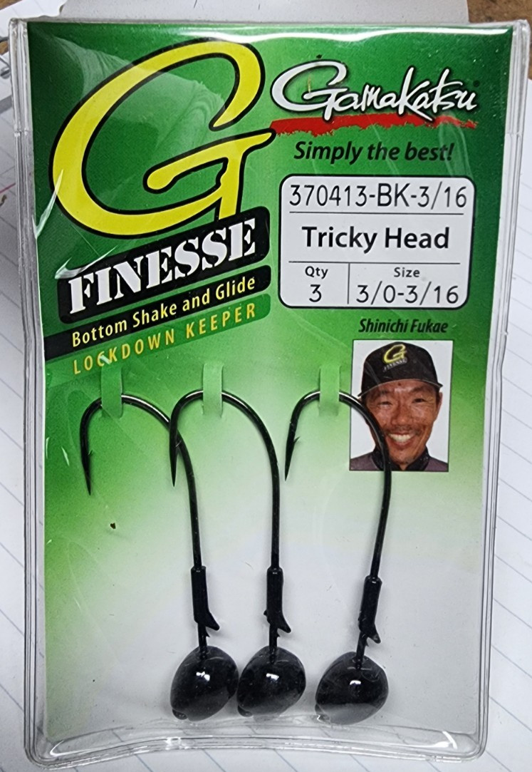 Gamakatsu G-Finesse 3/0 Black 3/16 oz Tricky Head Shakey Hooks Worms