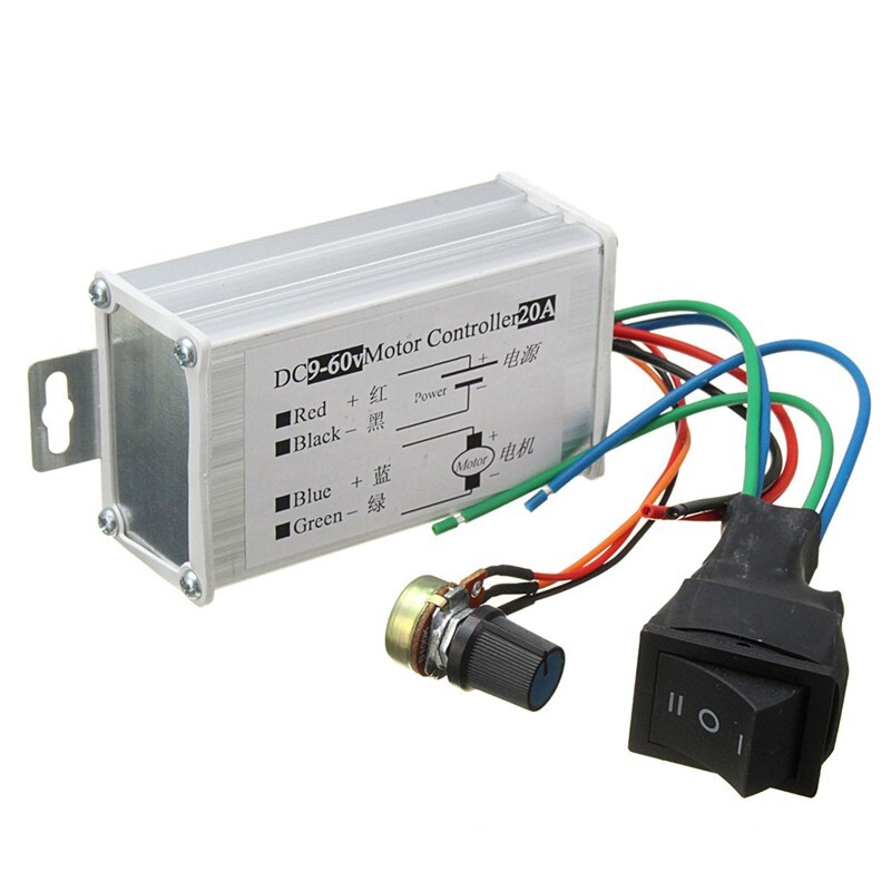 PWM DC Brush Motor Stepless Variable Speed Controller Switch 12V 24V 48V 60V 20A
