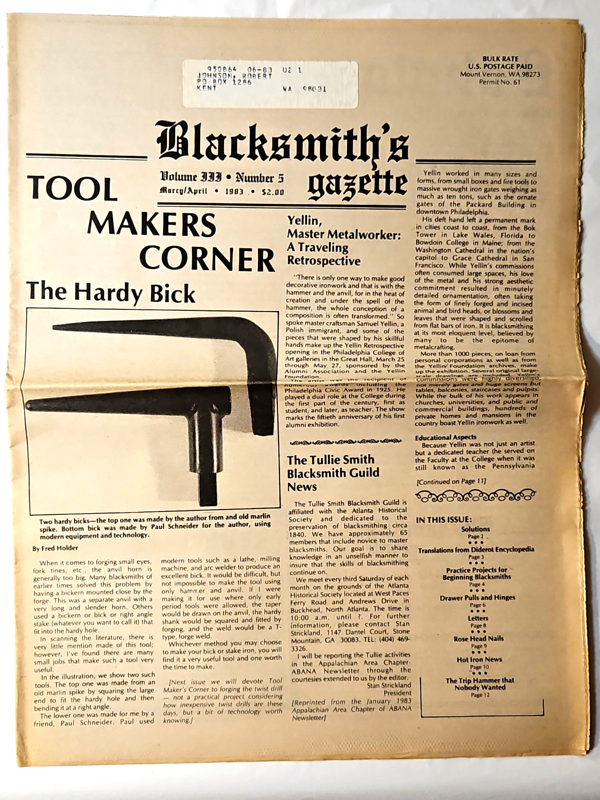 Blacksmith's Gazette Newspaper Mt. Vernon, WA Volume 3 Number 5 Mar./Apr. 1983